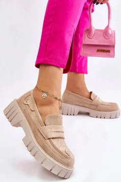 Boto Mokasyny Damskie Zamszowe*Damskie Zamszowe Wsuwane Półbuty Beżowe Fiorell