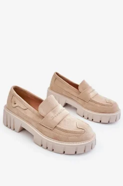 Boto Mokasyny Damskie Zamszowe*Damskie Zamszowe Wsuwane Półbuty Beżowe Fiorell