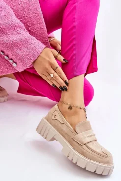 Boto Mokasyny Damskie Zamszowe*Damskie Zamszowe Wsuwane Półbuty Beżowe Fiorell