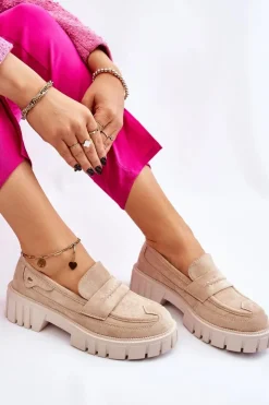 Boto Mokasyny Damskie Zamszowe*Damskie Zamszowe Wsuwane Półbuty Beżowe Fiorell