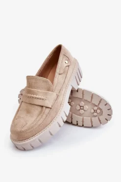 Boto Mokasyny Damskie Zamszowe*Damskie Zamszowe Wsuwane Półbuty Beżowe Fiorell
