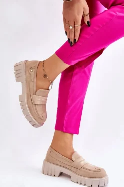 Boto Mokasyny Damskie Zamszowe*Damskie Zamszowe Wsuwane Półbuty Beżowe Fiorell