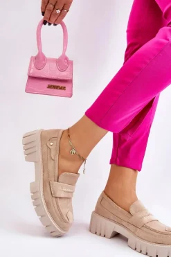 Boto Mokasyny Damskie Zamszowe*Damskie Zamszowe Wsuwane Półbuty Beżowe Fiorell