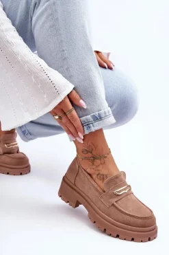 Damskie Boto Damskie Zamszowe Wsuwane Mokasyny Ciemnobeżowe Pure Love