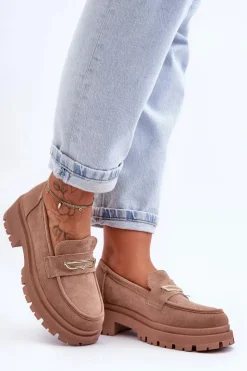 Damskie Boto Damskie Zamszowe Wsuwane Mokasyny Ciemnobeżowe Pure Love