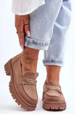 Damskie Boto Damskie Zamszowe Wsuwane Mokasyny Ciemnobeżowe Pure Love