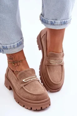 Damskie Boto Damskie Zamszowe Wsuwane Mokasyny Ciemnobeżowe Pure Love