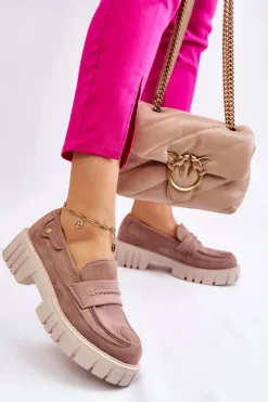 Boto Mokasyny Damskie Zamszowe*Damskie Zamszowe Wsuwane Półbuty Jasnobrązowe Fiorell