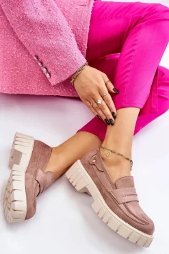 Boto Mokasyny Damskie Zamszowe*Damskie Zamszowe Wsuwane Półbuty Jasnobrązowe Fiorell