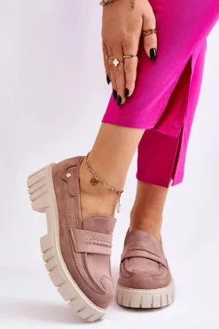 Boto Mokasyny Damskie Zamszowe*Damskie Zamszowe Wsuwane Półbuty Jasnobrązowe Fiorell