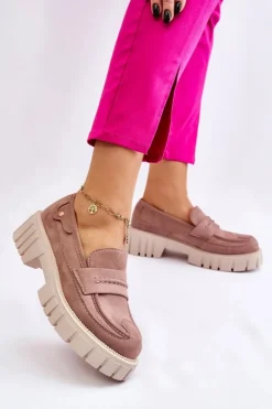 Boto Mokasyny Damskie Zamszowe*Damskie Zamszowe Wsuwane Półbuty Jasnobrązowe Fiorell