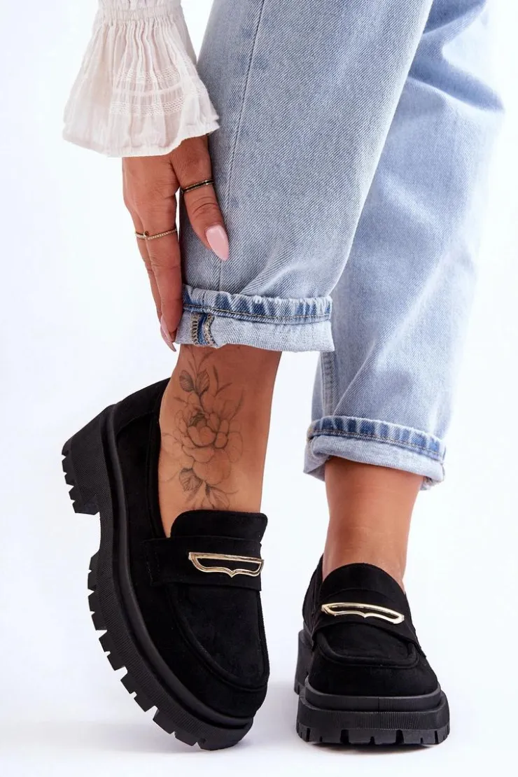 Boto Mokasyny Na Platformie|Mokasyny Damskie Zamszowe*Damskie Zamszowe Wsuwane Mokasyny Czarne Pure Love