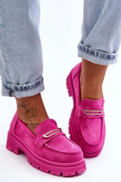 Sale Boto Damskie Zamszowe Wsuwane Mokasyny Różowe Pure Love