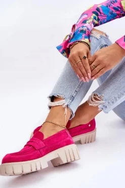 Discount Boto Damskie Zamszowe Wsuwane Półbuty Fuksja Fiorell Różowy