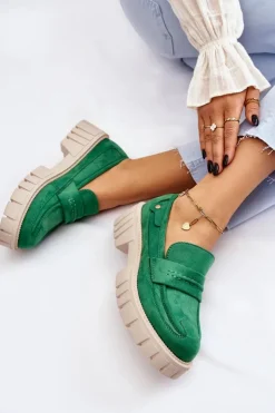 Online Boto Damskie Zamszowe Wsuwane Półbuty Zielone Fiorell