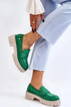 Online Boto Damskie Zamszowe Wsuwane Półbuty Zielone Fiorell