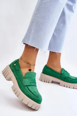 Online Boto Damskie Zamszowe Wsuwane Półbuty Zielone Fiorell