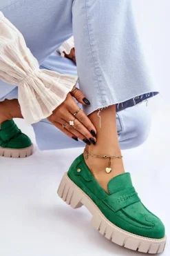 Online Boto Damskie Zamszowe Wsuwane Półbuty Zielone Fiorell