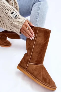 Boto Śniegowce Damskie*Damskie Zamszowe Wysokie Śniegowce Ocieplane Camel Reyma