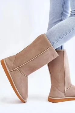 Damskie Boto Damskie Zamszowe Wysokie Śniegowce Ocieplane Beżowe Reyma