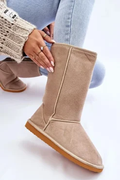 Damskie Boto Damskie Zamszowe Wysokie Śniegowce Ocieplane Beżowe Reyma