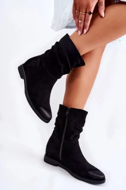 Clearance Boto Damskie Zamszowe Wysokie Botki Czarne Venis