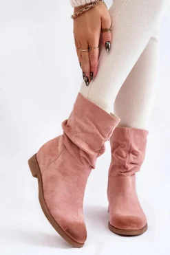 Boto Czarne Botki|Brązowe I Beżowe Botki*Damskie Zamszowe Wysokie Botki Różowe Venis