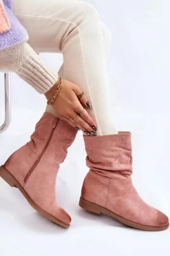 Boto Czarne Botki|Brązowe I Beżowe Botki*Damskie Zamszowe Wysokie Botki Różowe Venis