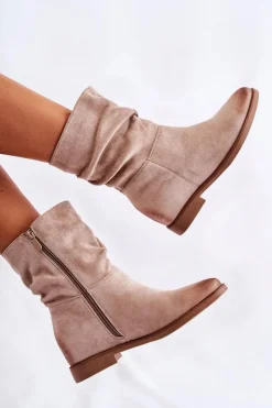 Damskie Boto Damskie Zamszowe Wysokie Botki Beżowe Venis