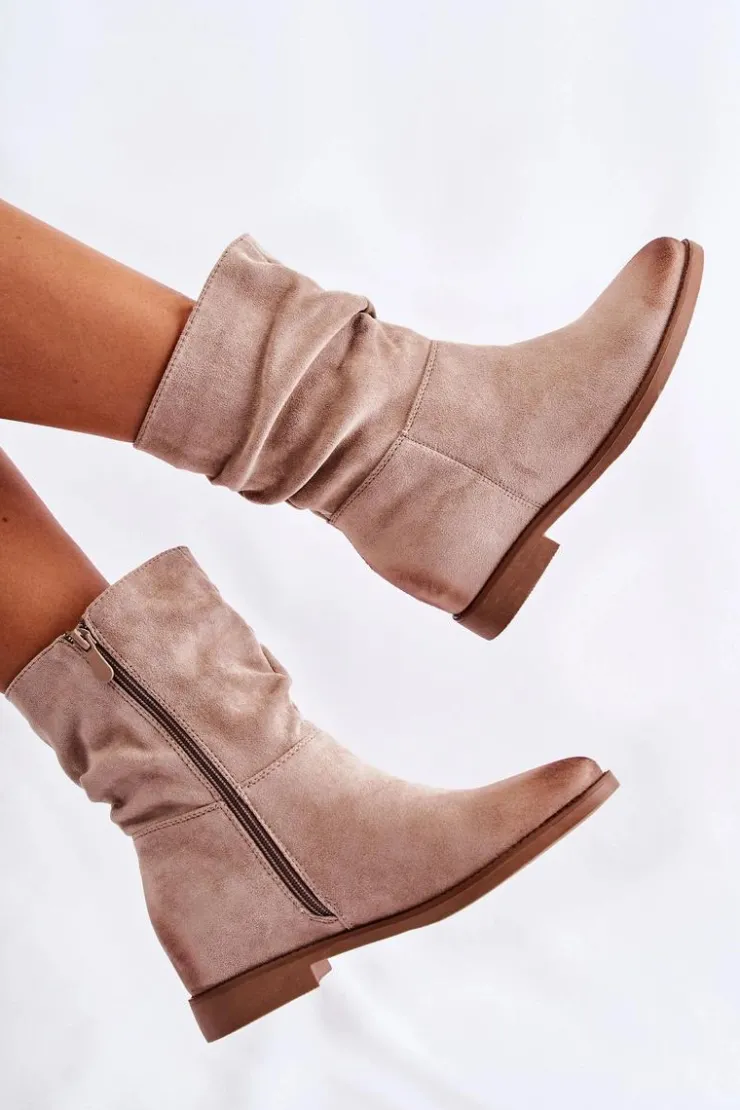 Damskie Boto Damskie Zamszowe Wysokie Botki Beżowe Venis