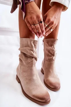 Damskie Boto Damskie Zamszowe Wysokie Botki Beżowe Venis