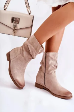 Damskie Boto Damskie Zamszowe Wysokie Botki Beżowe Venis