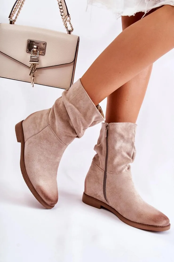 Damskie Boto Damskie Zamszowe Wysokie Botki Beżowe Venis