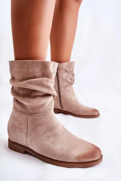 Damskie Boto Damskie Zamszowe Wysokie Botki Beżowe Venis