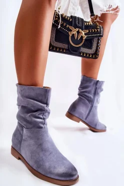 Boto Czarne Botki|Brązowe I Beżowe Botki*Damskie Zamszowe Wysokie Botki Niebieskie Venis