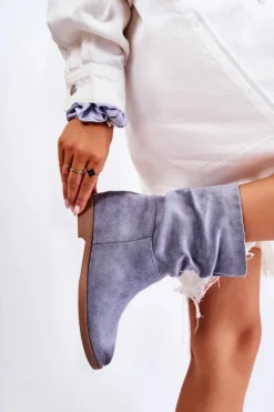 Boto Czarne Botki|Brązowe I Beżowe Botki*Damskie Zamszowe Wysokie Botki Niebieskie Venis