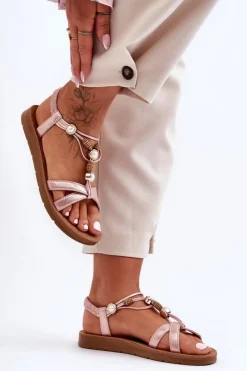 Damskie Boto Damskie Zdobione Błyszczące Sandały Różowe Midol