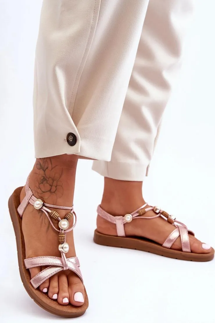 Damskie Boto Damskie Zdobione Błyszczące Sandały Różowe Midol