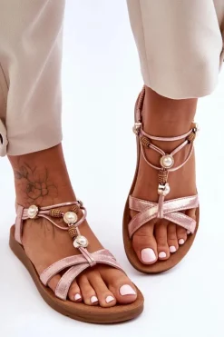 Damskie Boto Damskie Zdobione Błyszczące Sandały Różowe Midol