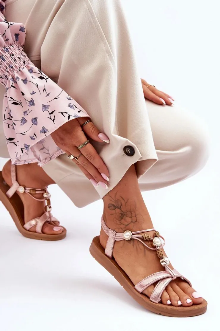 Damskie Boto Damskie Zdobione Błyszczące Sandały Różowe Midol