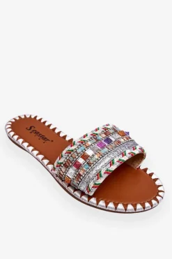 Boto Klapki Damskie Klasyczne*Damskie Zdobione Klapki Białe Bellisa