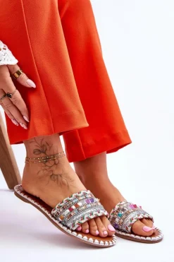 Boto Klapki Damskie Klasyczne*Damskie Zdobione Klapki Białe Bellisa