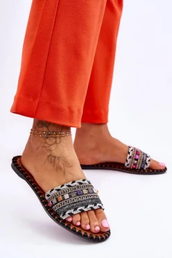 Boto Klapki Damskie Klasyczne*Damskie Zdobione Klapki Czarne Bellisa Czarny