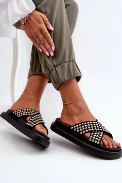 Damskie Boto Damskie Zdobione Klapki Na Platformie Czarne Niraela