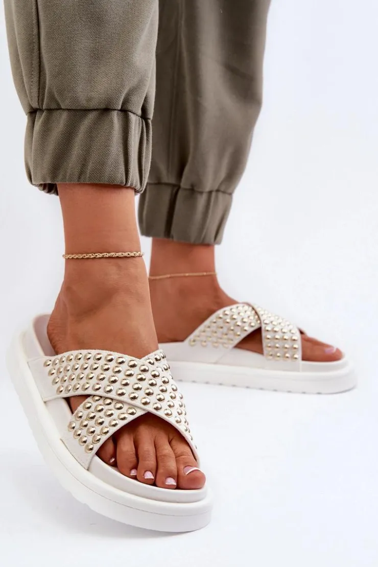 Boto Klapki Na Platformie|Klapki Damskie Klasyczne*Damskie Zdobione Klapki Na Platformie Białe Niraela