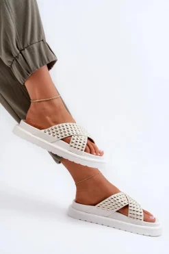 Boto Klapki Na Platformie|Klapki Damskie Klasyczne*Damskie Zdobione Klapki Na Platformie Białe Niraela