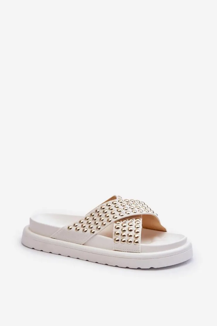 Boto Klapki Na Platformie|Klapki Damskie Klasyczne*Damskie Zdobione Klapki Na Platformie Białe Niraela