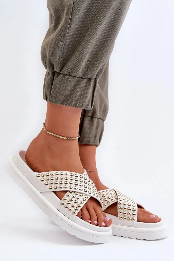 Boto Klapki Na Platformie|Klapki Damskie Klasyczne*Damskie Zdobione Klapki Na Platformie Białe Niraela