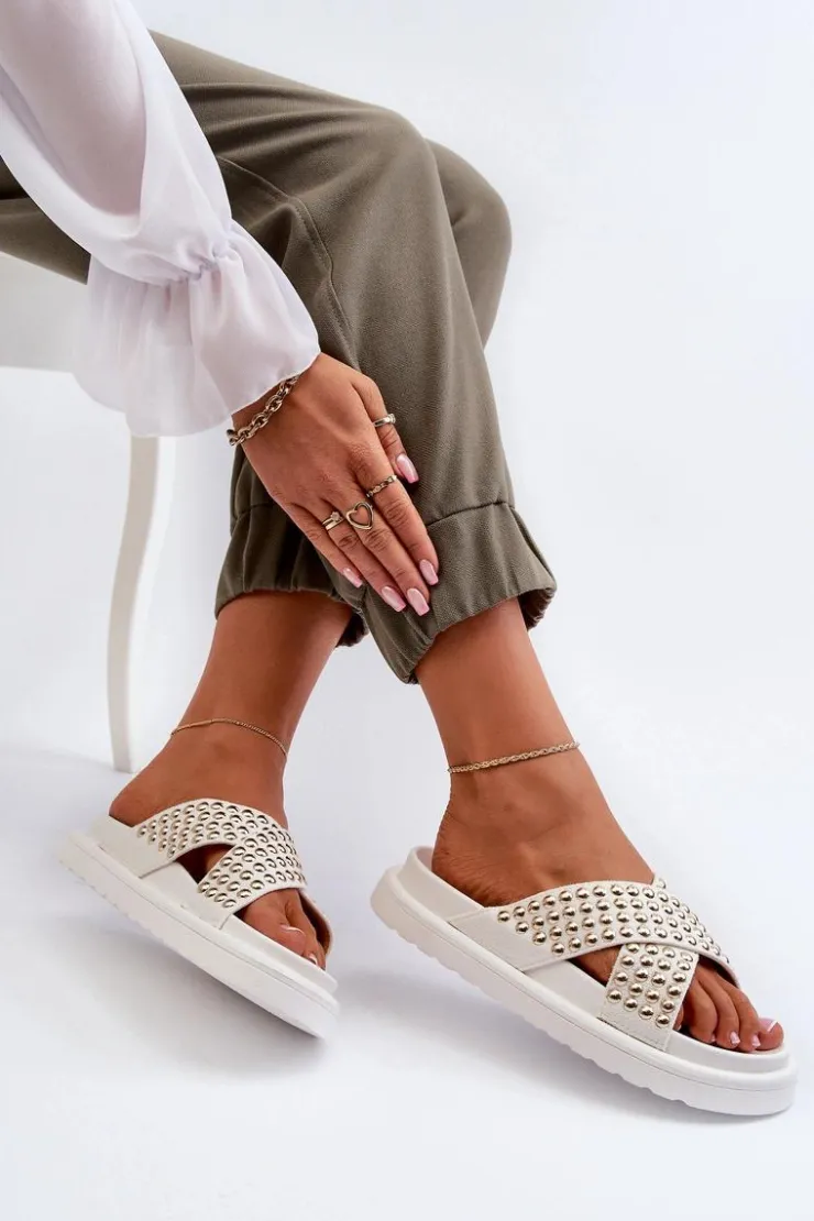 Boto Klapki Na Platformie|Klapki Damskie Klasyczne*Damskie Zdobione Klapki Na Platformie Białe Niraela