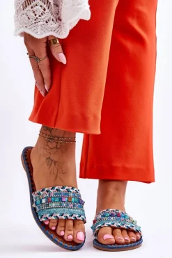 Damskie Boto Damskie Zdobione Klapki Niebieskie Bellisa